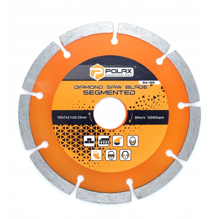 Polax szegmentált gyémánttárcsa 125x7x2,1x22,23mm, betonhoz és kőhöz, átvezető gyűrűvel