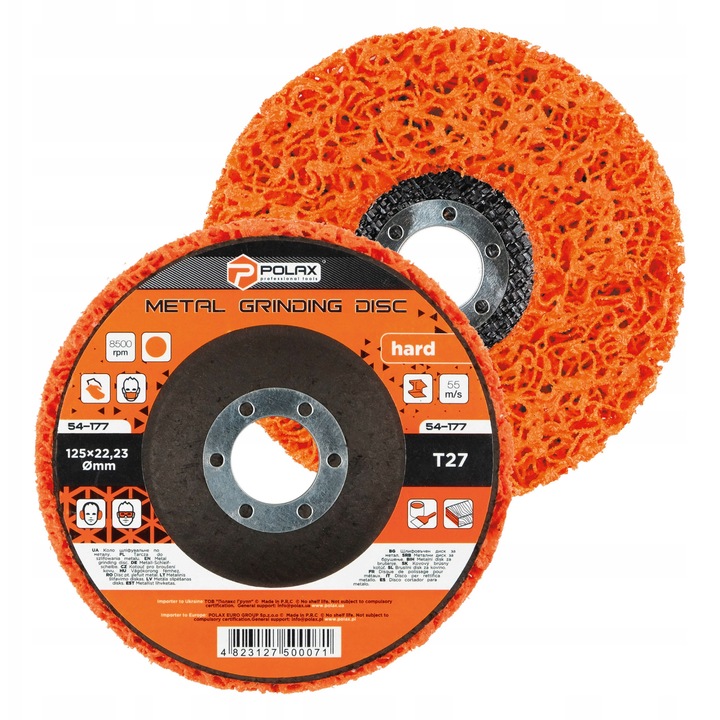 Csiszolókorong T27, 125x22,23mm, Polax, narancssárga, csiszoláshoz és polírozáshoz