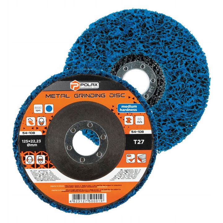 Polax csiszolókorong, T27, 125x22,23 mm, kék, közepes keménységű