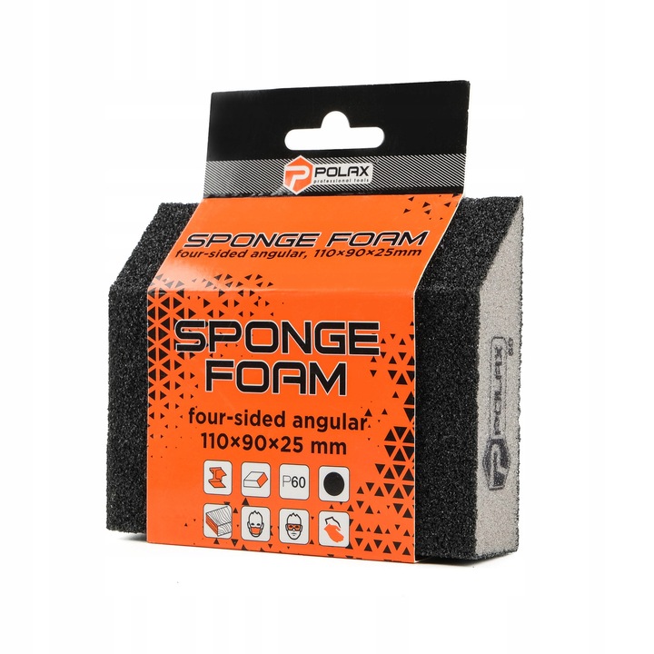 Bloc de slefuire din burete Polax, oblic, 110x90x25mm, granulatie P60, reutilizabil