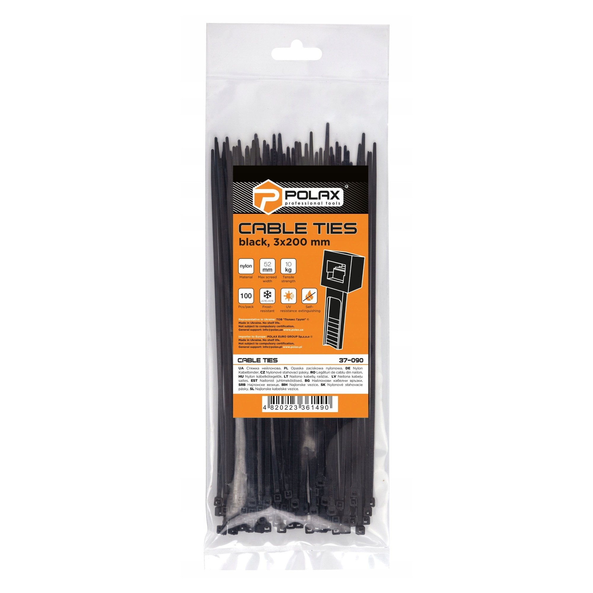 Set 100 Cleme de cabluri din nylon, Polax, 3x200mm, negru - eMAG.ro
