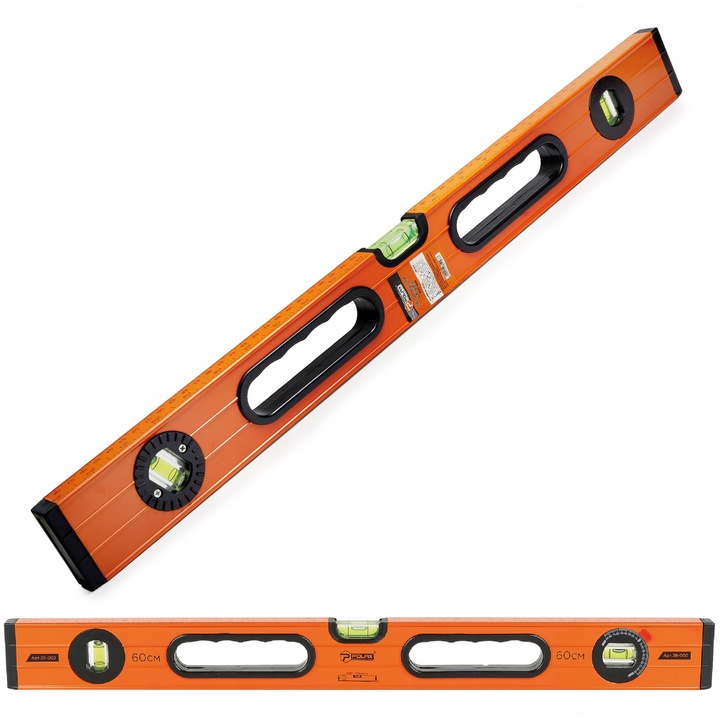 Alumínium vízmérték, 600 mm, 3 libella, ergonomikus fogantyúk