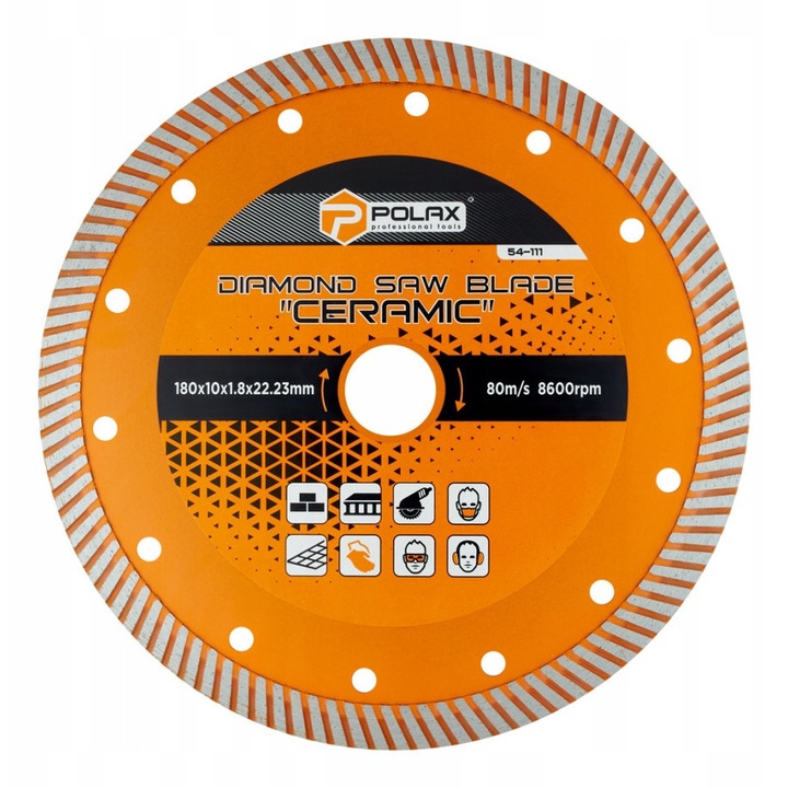 Polax gyémánttárcsa 180x1,8 mm kerámia és csempék vágásához, 22,23 mm