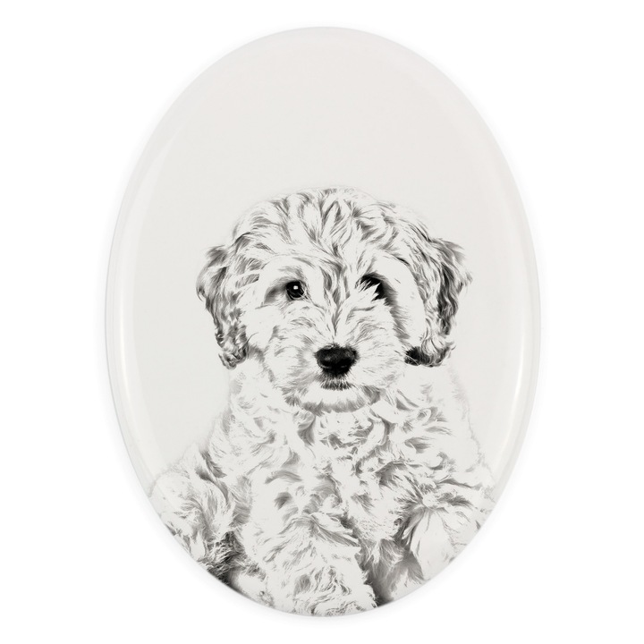 Placa ceramica pentru amintirea animalului de companie, Art-Dog, 10,5x7,5cm, ovala, rezistenta la intemperii