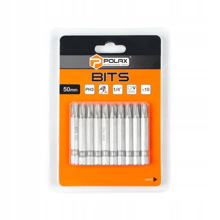 Set de biti Polax 50 mm PH3 1/4" 10 buc.