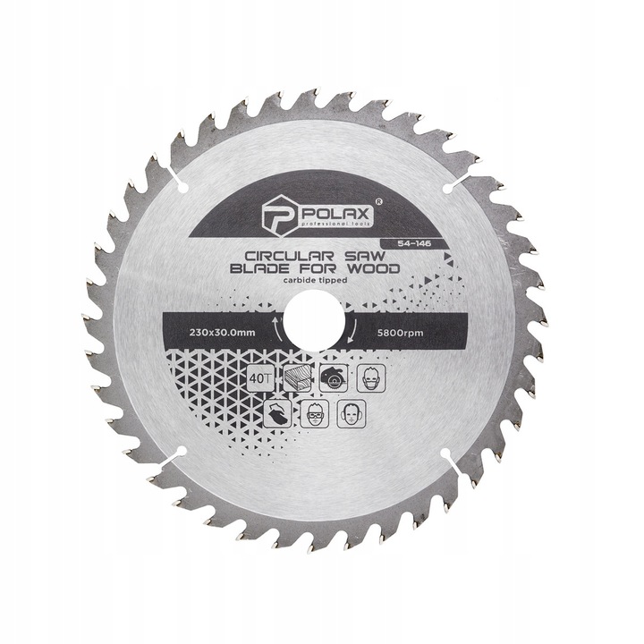 Disc circular pentru lemn, Polax, 230mm, 40T, 30,0/25.4mm, set cu inel de trecere
