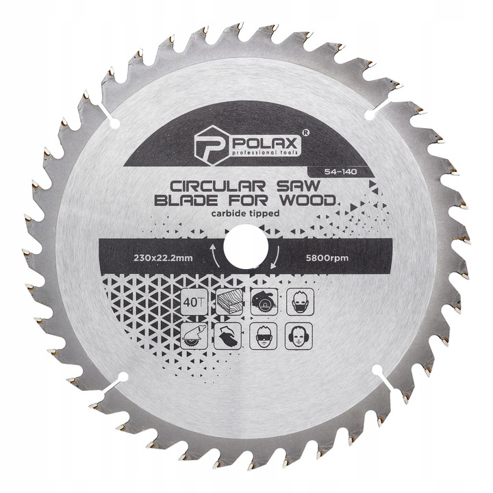 Polax Körfűrészlap fához, 230x22,2/20 mm, 40 fog, adaptergyűrűvel