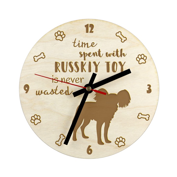 Art-Dog dekoratív óra, 30 cm, nyírfa rétegelt lemezből, személyre szabható a kutya nevével, szerelőkészlet mellékelve