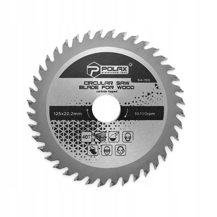 Körfűrészlap fához, 125x22,2/20mm, 40T, adaptergyűrűvel, Polax