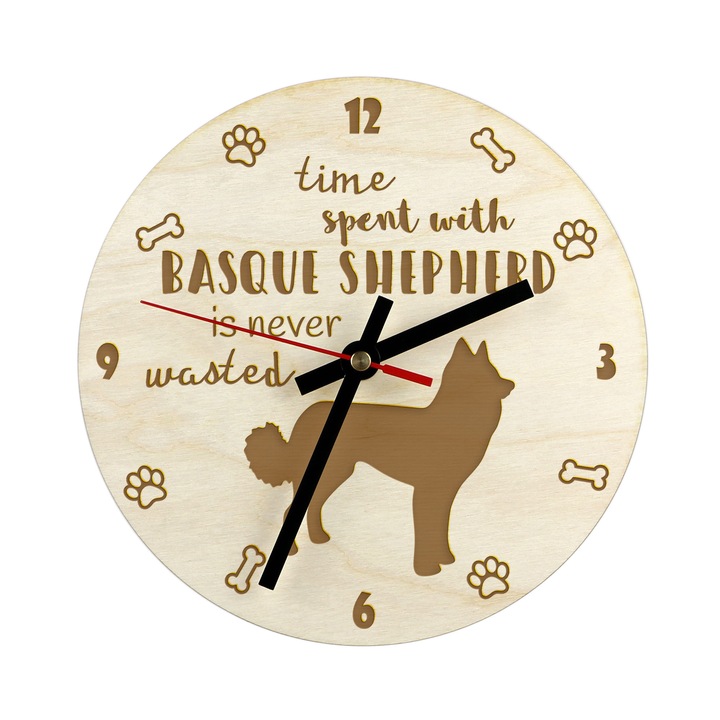 Ceas decorativ cu caine, Art-Dog, din placaj de mesteacan