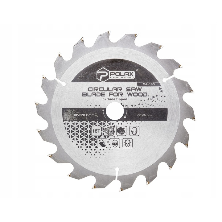 Disc circular pentru lemn, Polax, 185mm, 20.0/16mm, 18T, argintiu