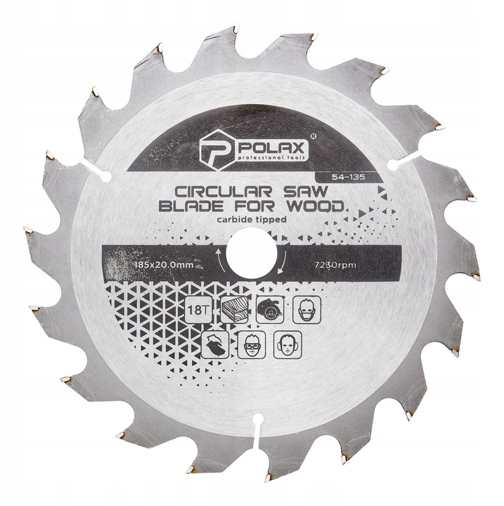 Körfűrészlap fához, Polax, 185 mm, 20,0/16 mm, 18 fog, átvezető gyűrűvel