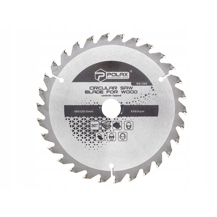 Disc circular pentru lemn 160x20,0/16mm, 30T, Polax, set cu inel de trecere