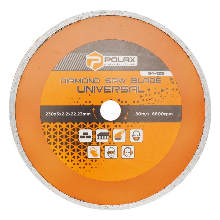 Gyémánttárcsa 230 mm, 5 mm, 2,2 mm, átvezető gyűrűvel, kerámialapokhoz, Polax