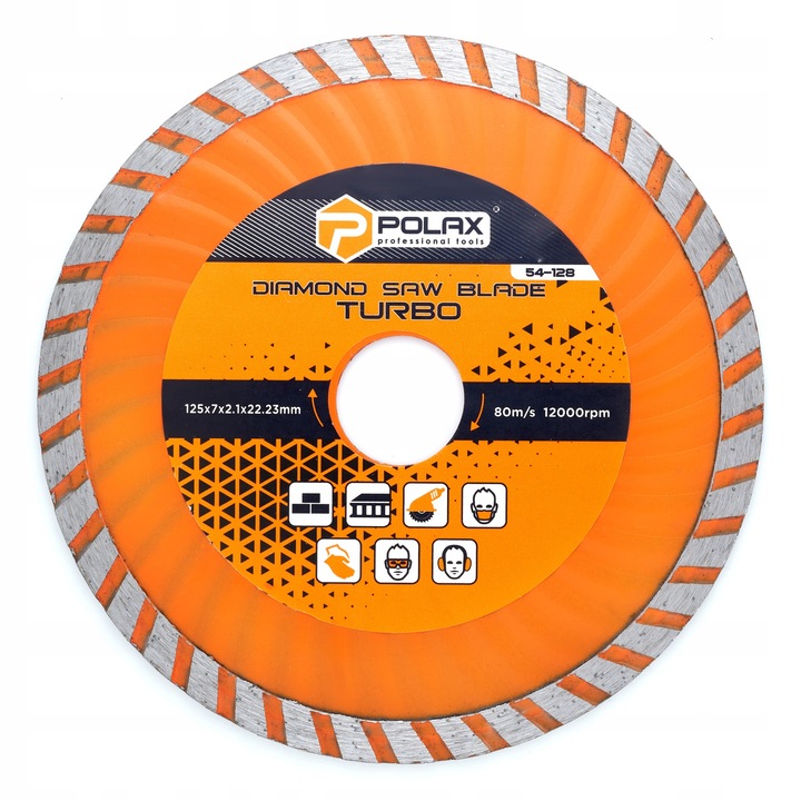 Turbó gyémánttárcsa 125x2,1mm, 22,23mm, Polax, átvezető gyűrűvel