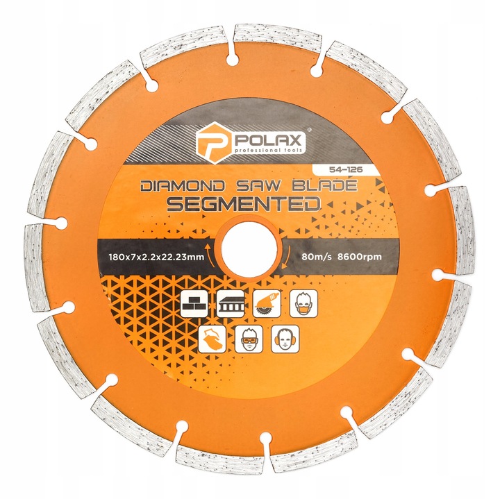 Szegmentált gyémánttárcsa 180x2,2 mm, 22,23 mm, Polax, betonhoz és kőhöz, átvezető gyűrűvel