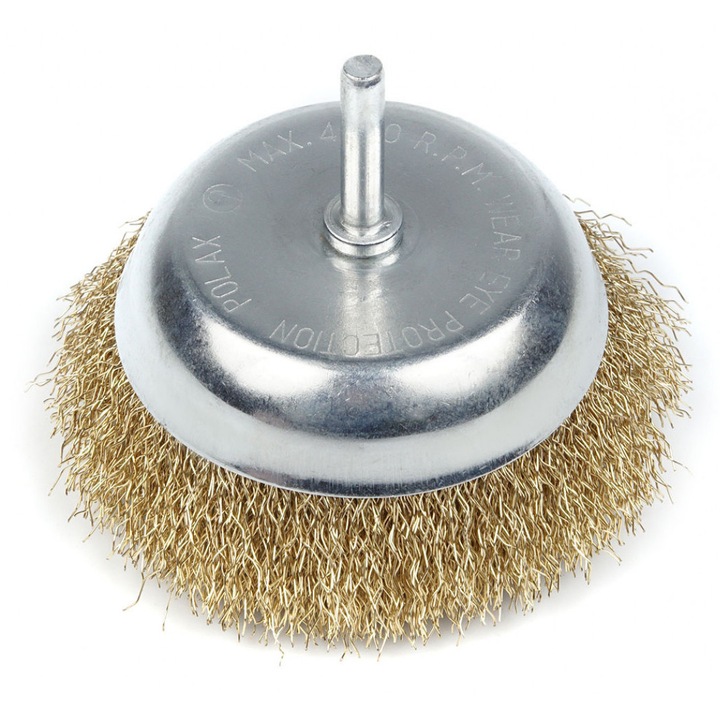 Elülső kefe tengellyel Polax fúrógéphez, 100 mm, bordázott drótból, 1 darab