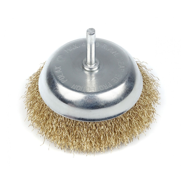 Perie frontala cu ax pentru masina de gaurit Polax, 100 mm, sarma ondulata