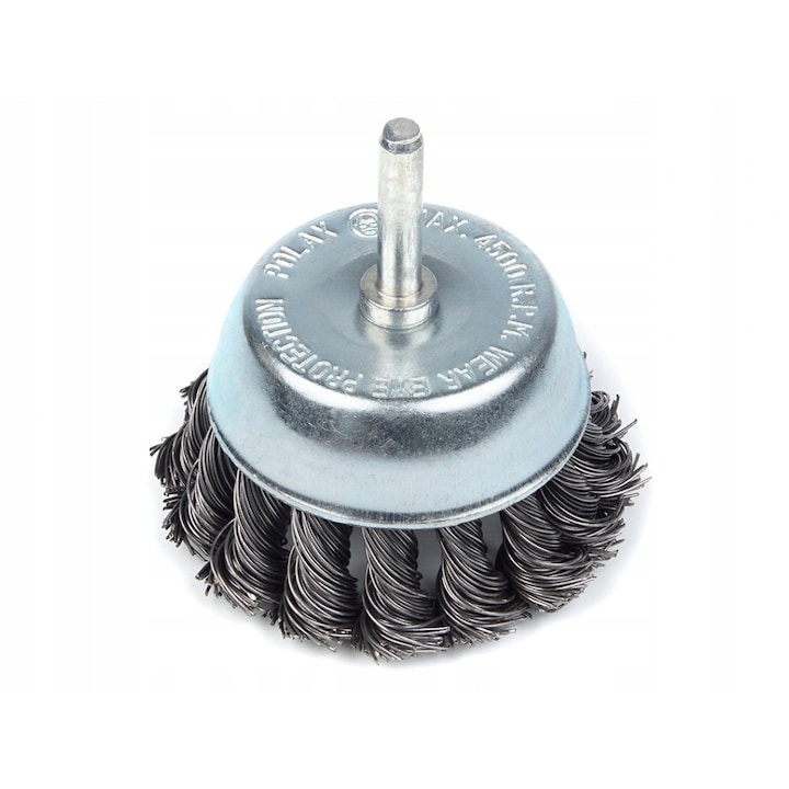 Perie frontala cu ax pentru masina de gaurit 75 mm, Polax, sarma impletita, 1 buc