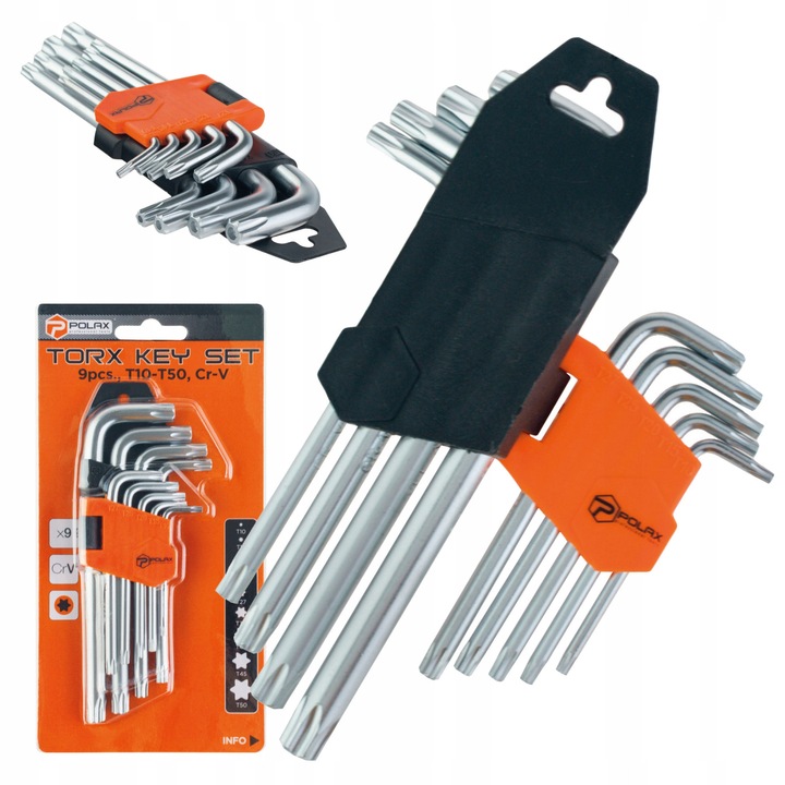 TORX imbuszkulcs készlet 9 darabos, Cr-V, 1,5x10 mm