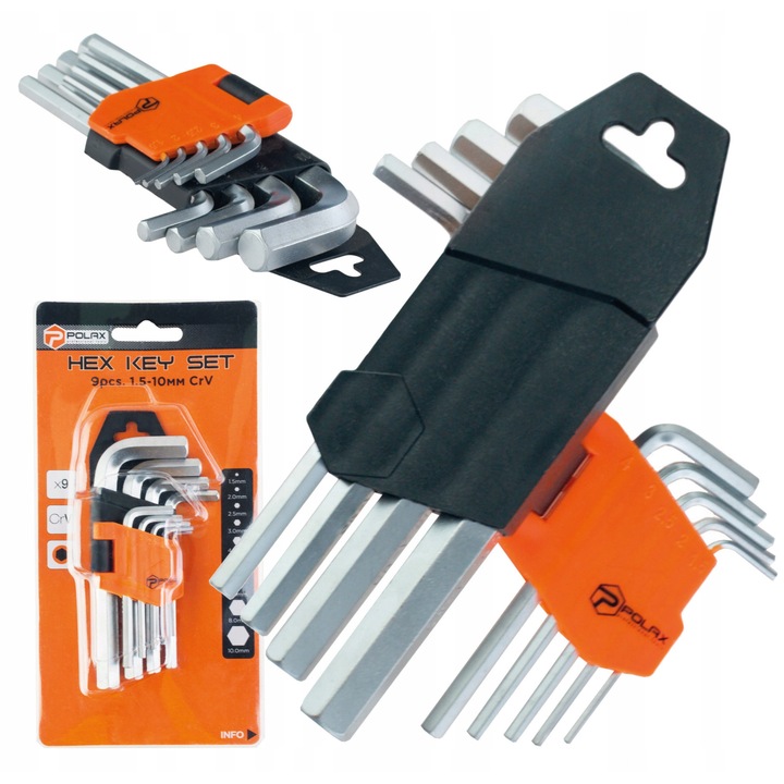 Set de chei imbus HEX 9 buc., 1,5-10 mm, otel CrV