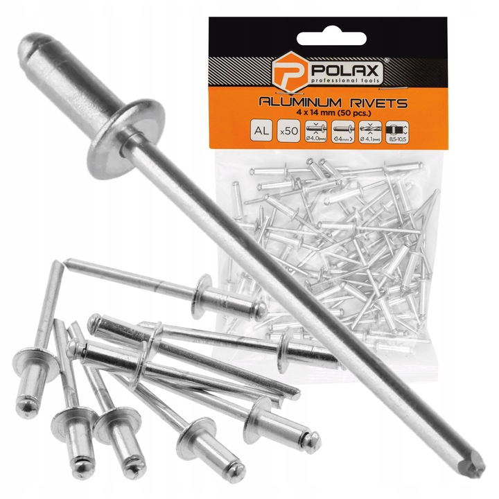 Nituri din aluminiu Polax 4x14 mm, set 50 buc, argintii