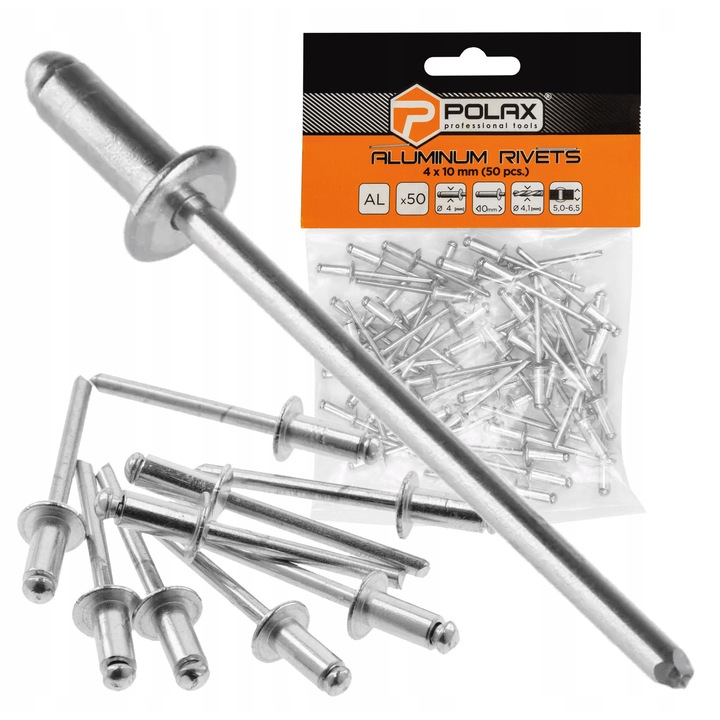 Nituri din aluminiu, 4x10 mm, set 50 buc. Polax