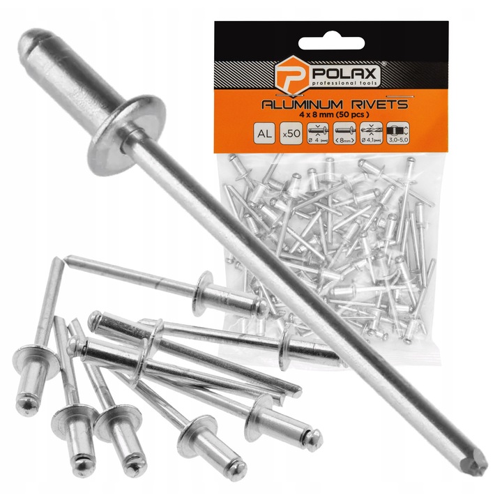 Nituri din aluminiu Polax 4x8 mm, set 50 buc.