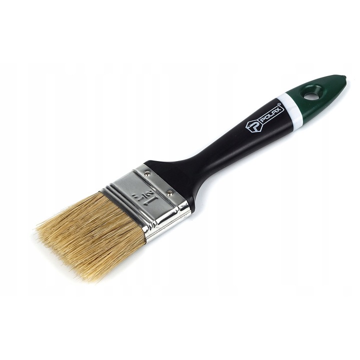 Pensula plata profesionala Polax, 3,8 cm, peri mixti, maner plastic, negru