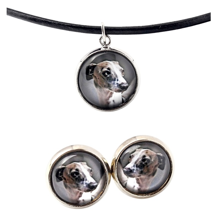 Set bijuterii personalizate cu fotografii, Art-Dog, nastrie 50cm, argintiu, acril