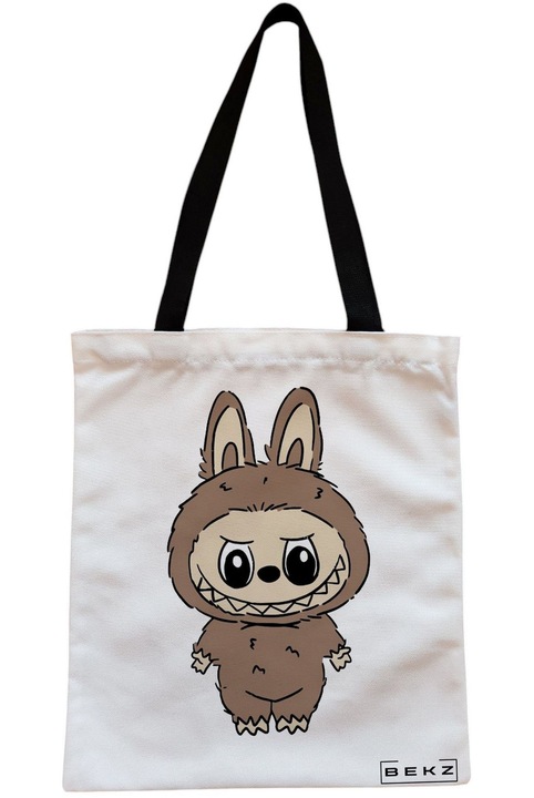 Textiltáska cipzárral, bevásárlótáska, Labubu 19 modell 38 x 34,5 cm, fehér, BEKZ®