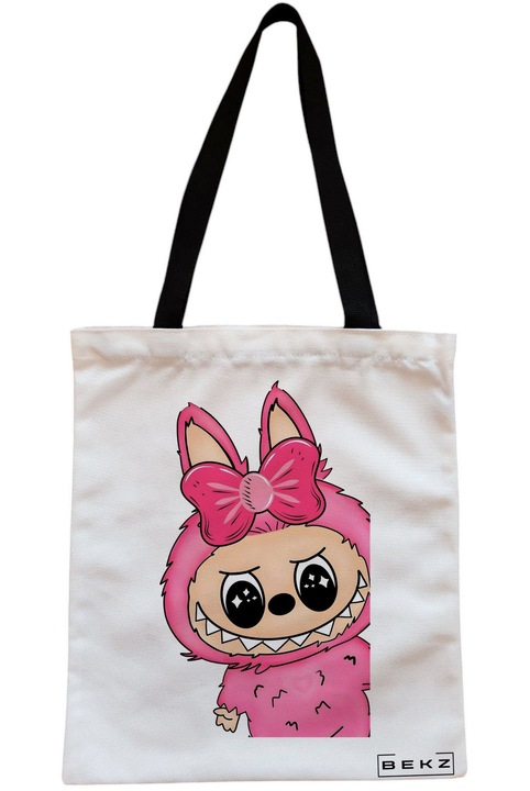 Textiltáska cipzárral, bevásárlótáska, Labubu 7 modell 38 x 34,5 cm, fehér, BEKZ®