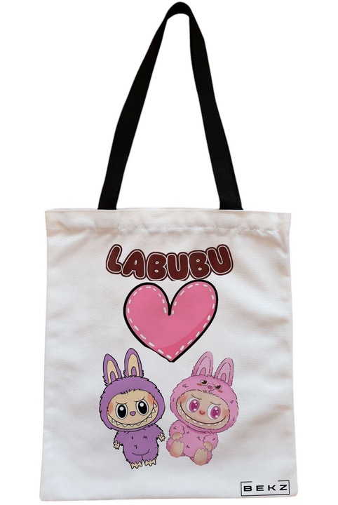 Textiltáska cipzárral, bevásárlótáska, Labubu 1 modell 38 x 34,5 cm, fehér, BEKZ®