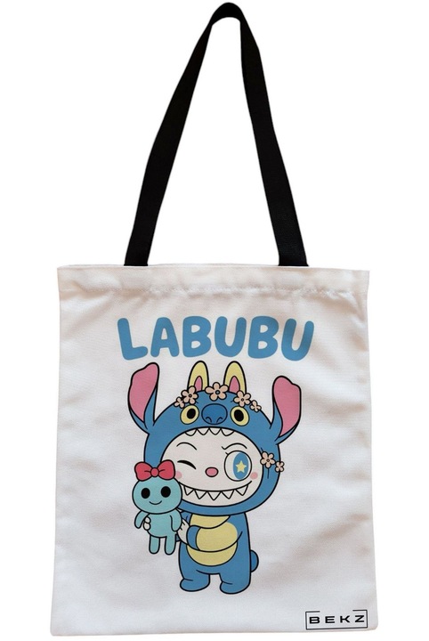 Textiltáska cipzárral, bevásárlótáska, Labubu 17 modell 38 x 34,5 cm, fehér, BEKZ®