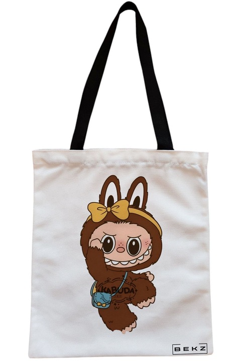 Textiltáska cipzárral, bevásárlótáska, Labubu 27 modell 38 x 34,5 cm, fehér, BEKZ®