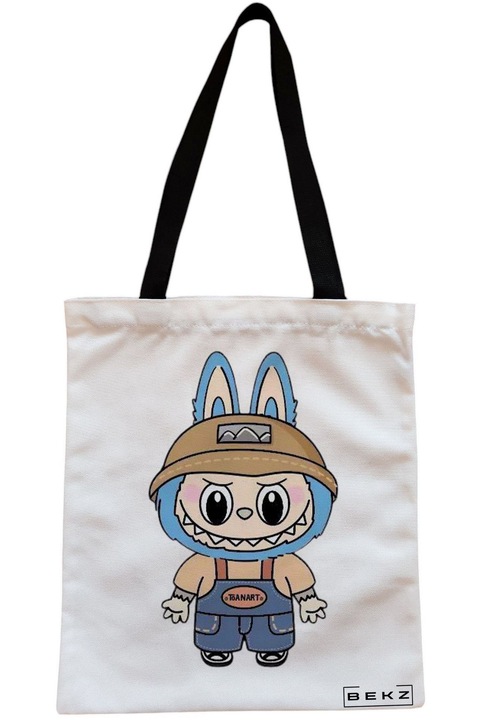 Textiltáska cipzárral, bevásárlótáska, Labubu 24 modell 38 x 34,5 cm, fehér, BEKZ®