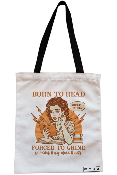 Textiltáska cipzárral, Vásárlótáska, Született olvasmány Kényszerített csiszolás modell 38 x 34,5 cm, Fehér, BEKZ®