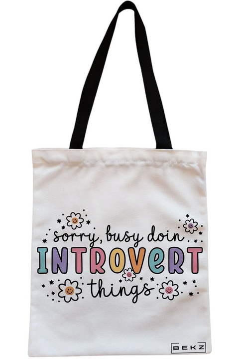 Textiltáska cipzárral, bevásárlótáska, Sajnálom, hogy introvertált dolgokat csinálok 2 modell 38 x 34,5 cm, Fehér, BEKZ®