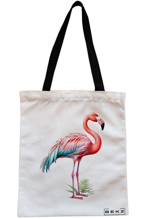 Textiltáska cipzárral, bevásárlótáska, Flamingo 2 modell 38 x 34,5 cm, fehér, BEKZ®