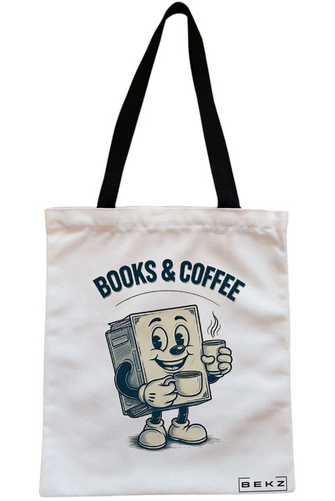 Textiltáska cipzárral, bevásárlótáska, könyvek és kávé modell 38 x 34,5 cm, fehér, BEKZ®