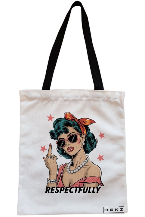 Textiltáska cipzárral, bevásárlótáska, Respectfully modell 38 x 34,5 cm, Fehér, BEKZ®