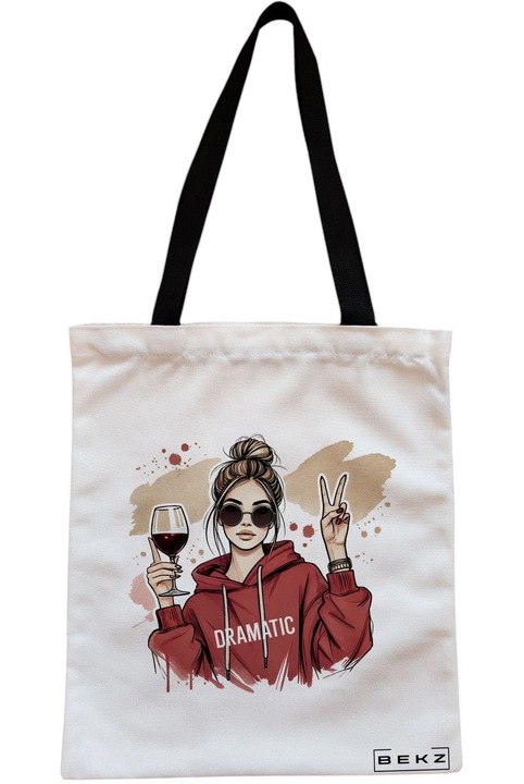 Текстилна чанта с цип, чанта тип „тоут“, модел „Драматичното момиче“ 38 x 34,5 см, бяла, BEKZ®