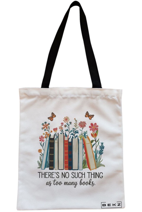 Текстилна чанта с цип, чанта тип „Тоут“, модел „Няма твърде много книги“, 38 x 34,5 см, бяла, BEKZ®