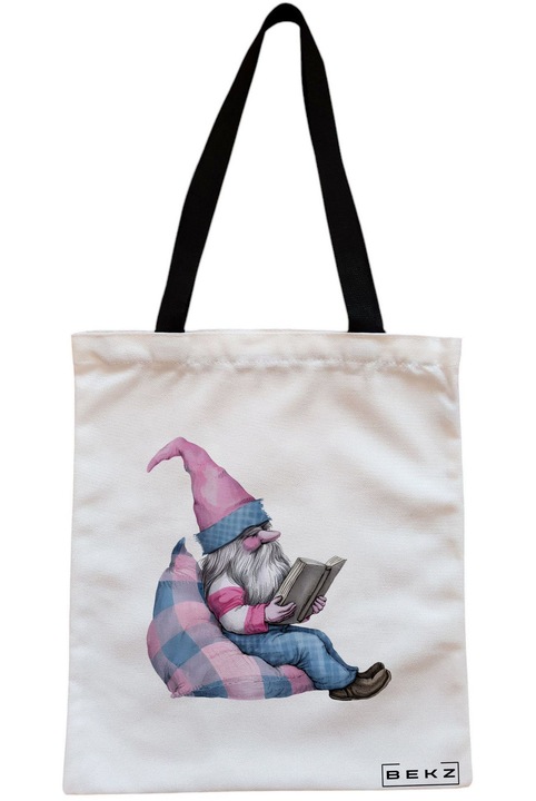 Textiltáska cipzárral, bevásárlótáska, Bookish Gnome 9 modell, 38 x 34,5 cm, fehér, BEKZ