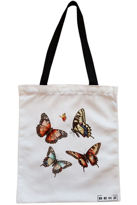 Textiltáska cipzárral, Vásárlótáska, Művészi pillangók 2 modell 38 x 34,5 cm, Fehér, BEKZ®