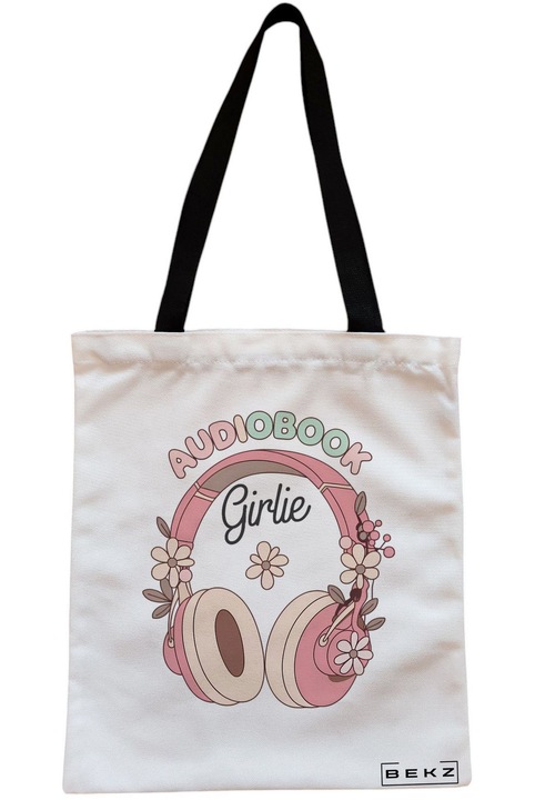 Textiltáska cipzárral, bevásárlótáska, hangoskönyv lányka modell 2 38 x 34,5 cm, fehér, BEKZ®