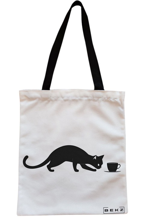 Textiltáska cipzárral, bevásárlótáska, koffein Cat 5 modell 38 x 34,5 cm, fehér, BEKZ®