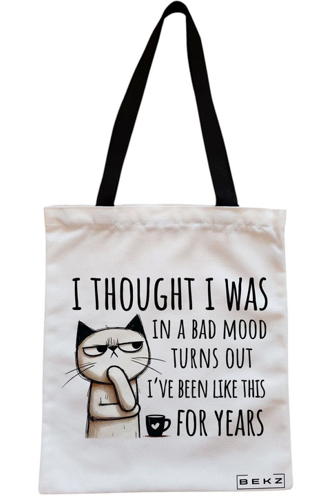 Текстилна чанта с цип, чанта тип „тоут“, модел „Мислех, че съм в лошо настроение“ 38 x 34,5 см, бяла, BEKZ®