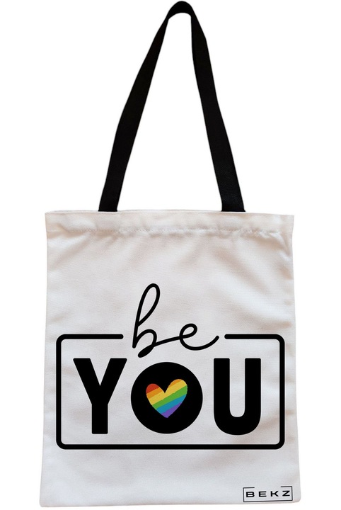 Textil táska cipzárral, bevásárlótáska, Be you modell 38 x 34,5 cm, fehér, BEKZ®