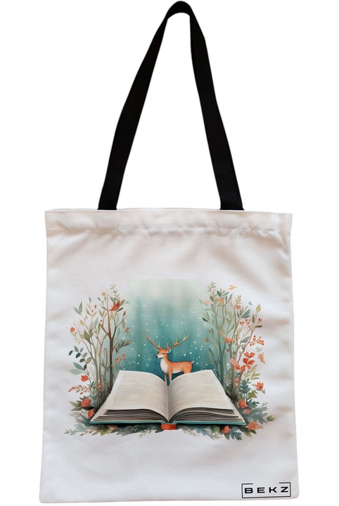 Textil bevásárlótáska cipzárral, táska, Foxy és könyvek 2 modell 38 x 34,5 cm, fehér, BEKZ®